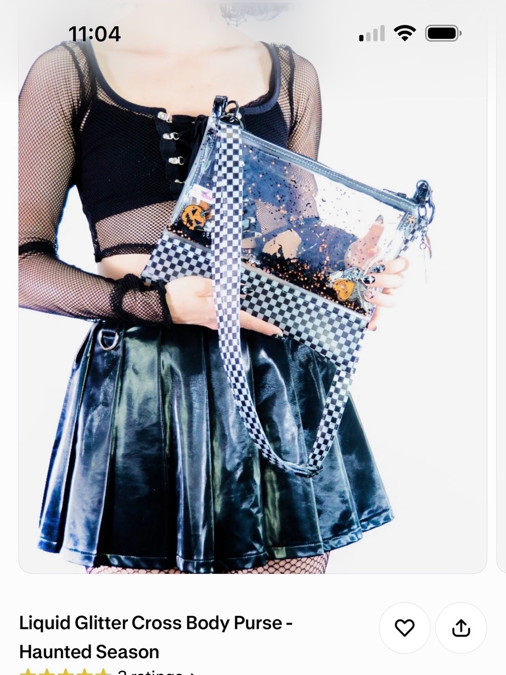 Electric bubblegum Halloween Clear Black Checkered Liquid-Glitter Crossbody Bag